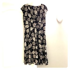 Chaps Black Floral Empire Faux Wrap Dress